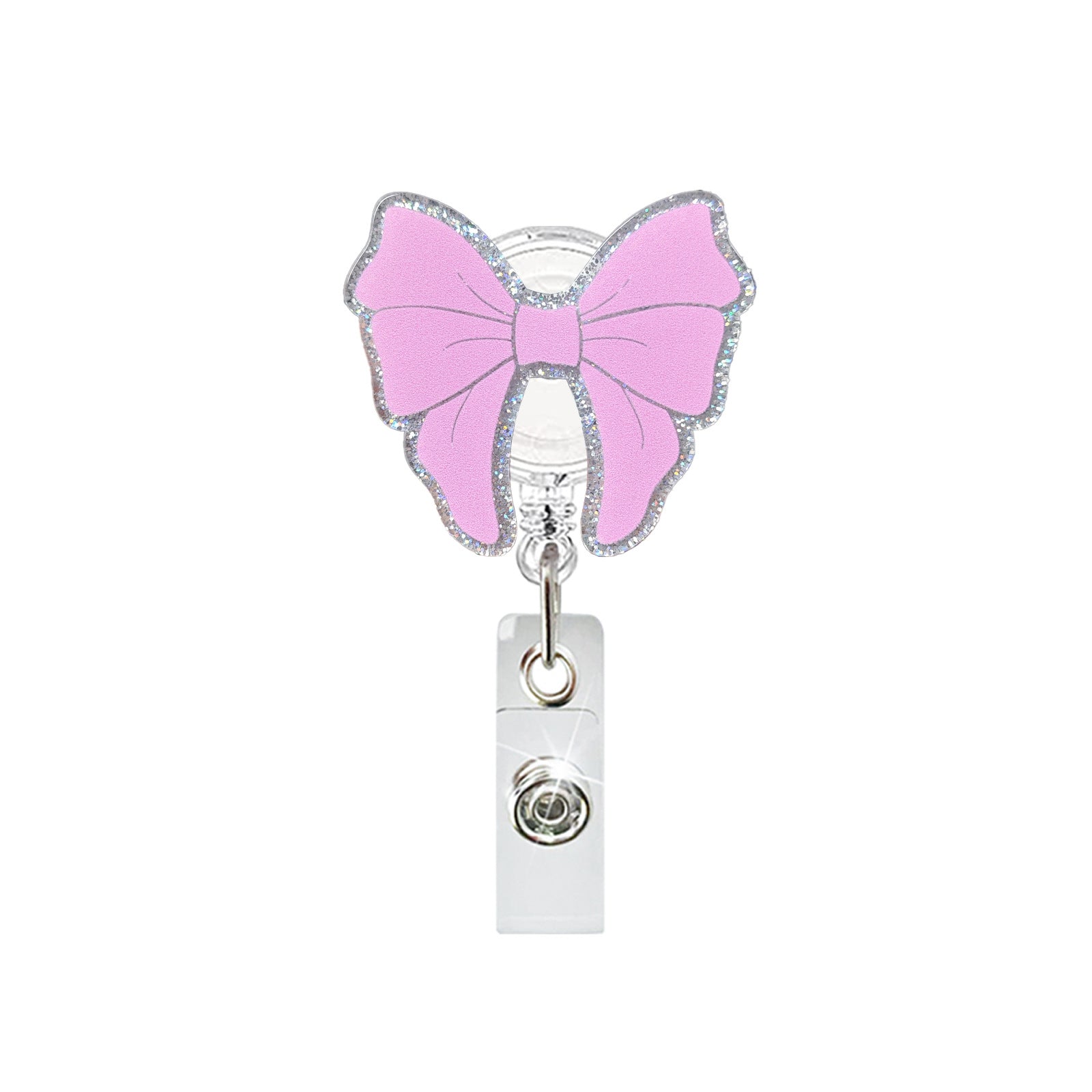 Wholesale Acrylic Pink Bow Retractable Rotating Badge Scroll badge reels