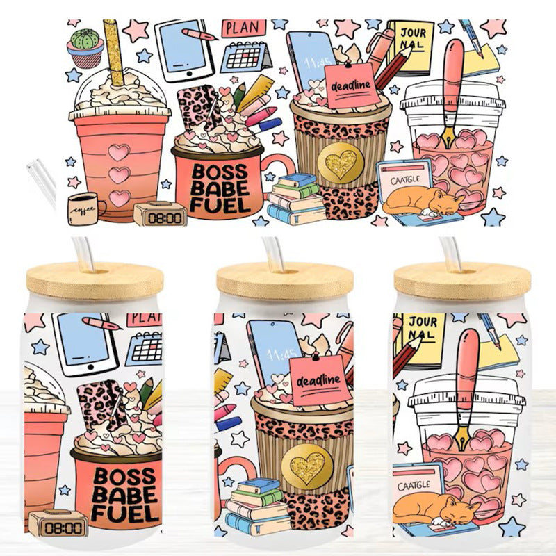 Wholesale 5PCS 16oz Glass Cup Cute Cup Stickers wraps