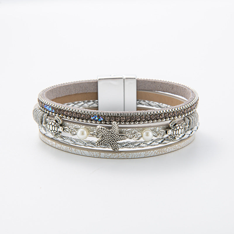 Wholesale Summer beach vacation seashell starfish multi-layer  Layered Bracelet Set