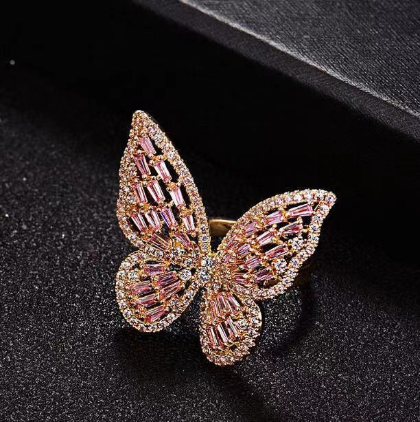 Wholesale Exaggerated hollow butterfly ring