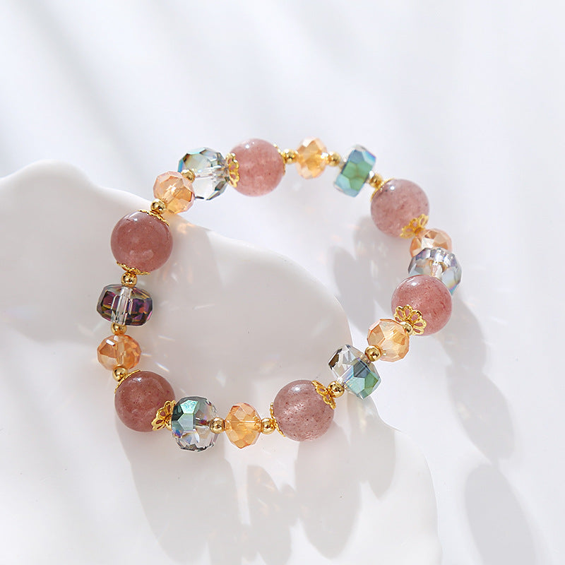 Wholesale Strawberry Crystal Bracelet Pink Quartz Peach Blossom Transfer Bracelet