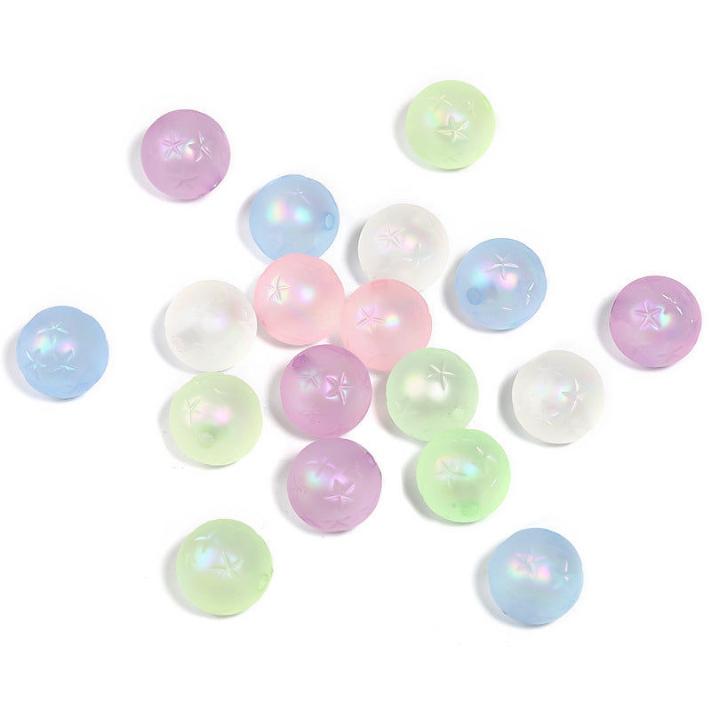 Wholesale 100pcs Matte Five-pointed Star Embossed Round Beads Colorful Frosted Acrylic Mobile Phone Chain Diy Beads