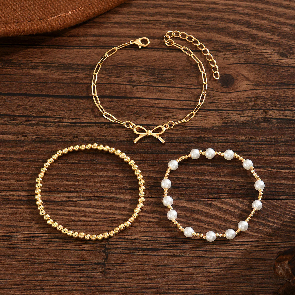 Wholesale Minimalist Bow Star Faux Pearl Bracelet Set Trendy Women S Layering Jewelry Accessory Boutique Resale Gift