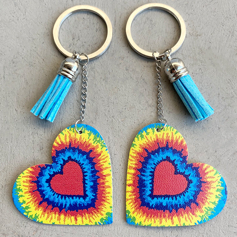 Wholesale LGBT Color Stripe Love Leather Keychain