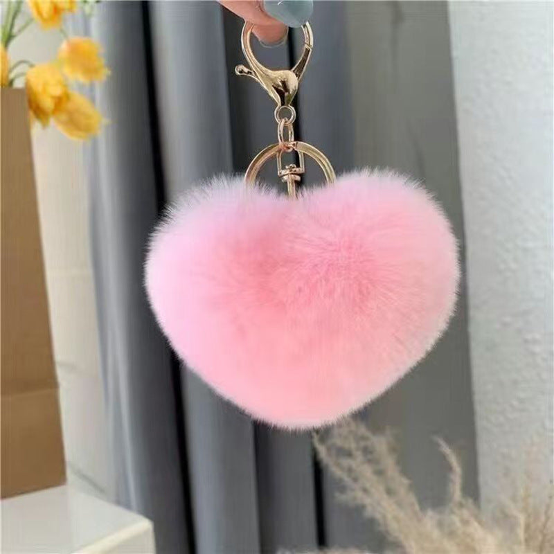 Wholesale Cute Heart shaped Hairball Pom Pom  Keychain