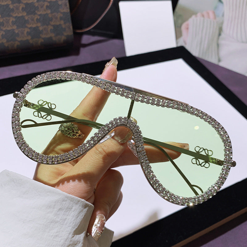 Wholesale Metal  glasses  sunglasses one-piece sun protection diamond-studded sunglasses for women