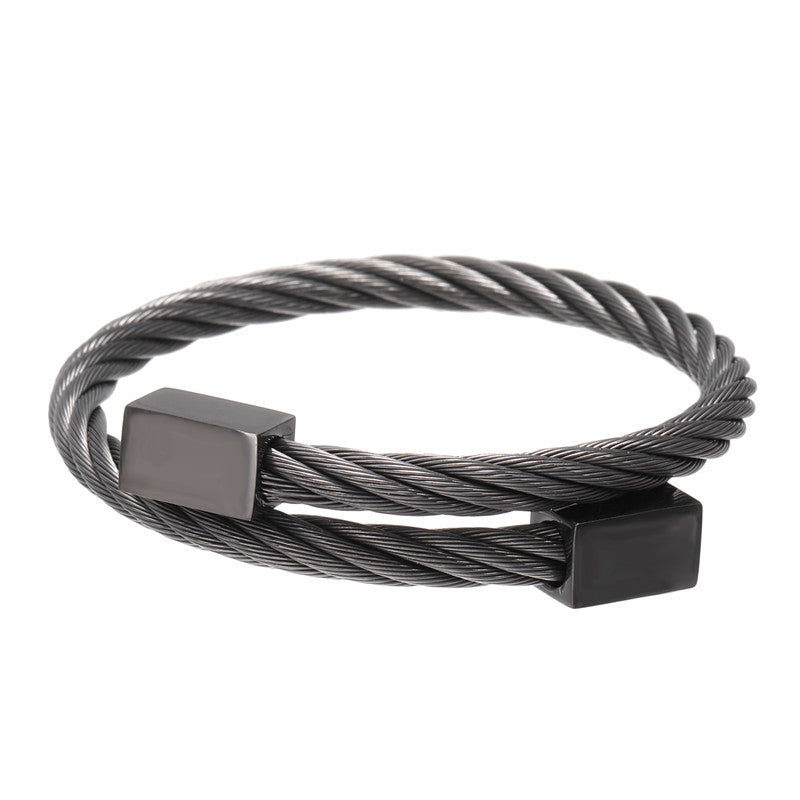 Retro personalized stainless steel wrapped geometric bracelet