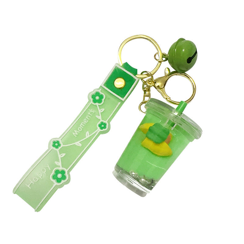 Wholesale Creative Green Fruit in Oil Floating Quicksand Drift Bottle Acrylic Keychain