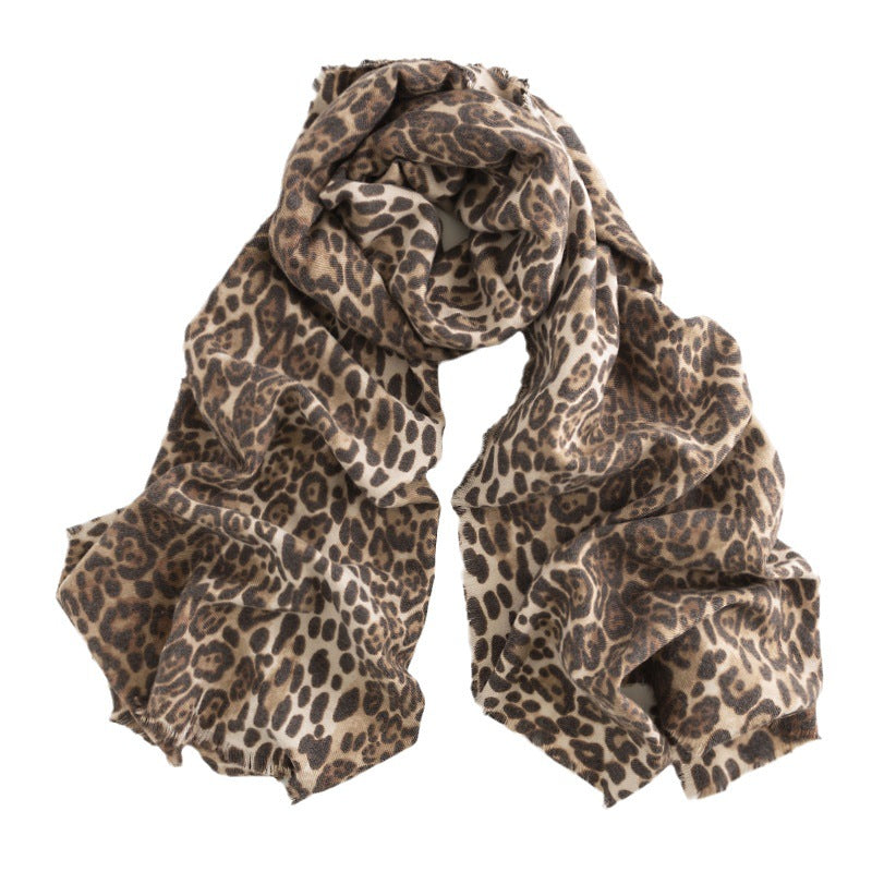 Wholesale 2023 Imitation Cashmere Autumn and Winter Leopard Print Short Fringed Leopard Print Scarf