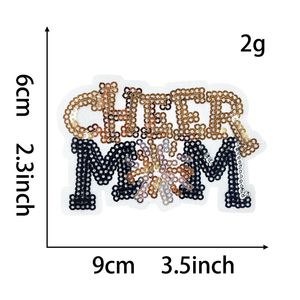 Wholesale Cheer Mom Sequin Patch Small Green Iron On Embroidery Applique For ets Stylish Fashion Accessory