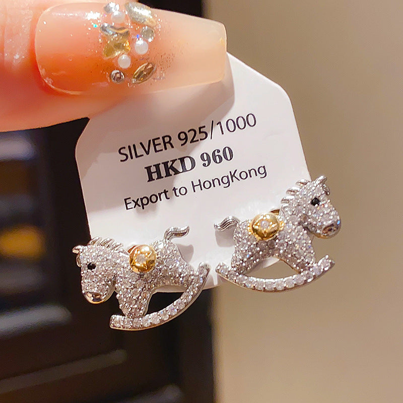 Wholesale Zircon Cute Cartoon Horse Earrings