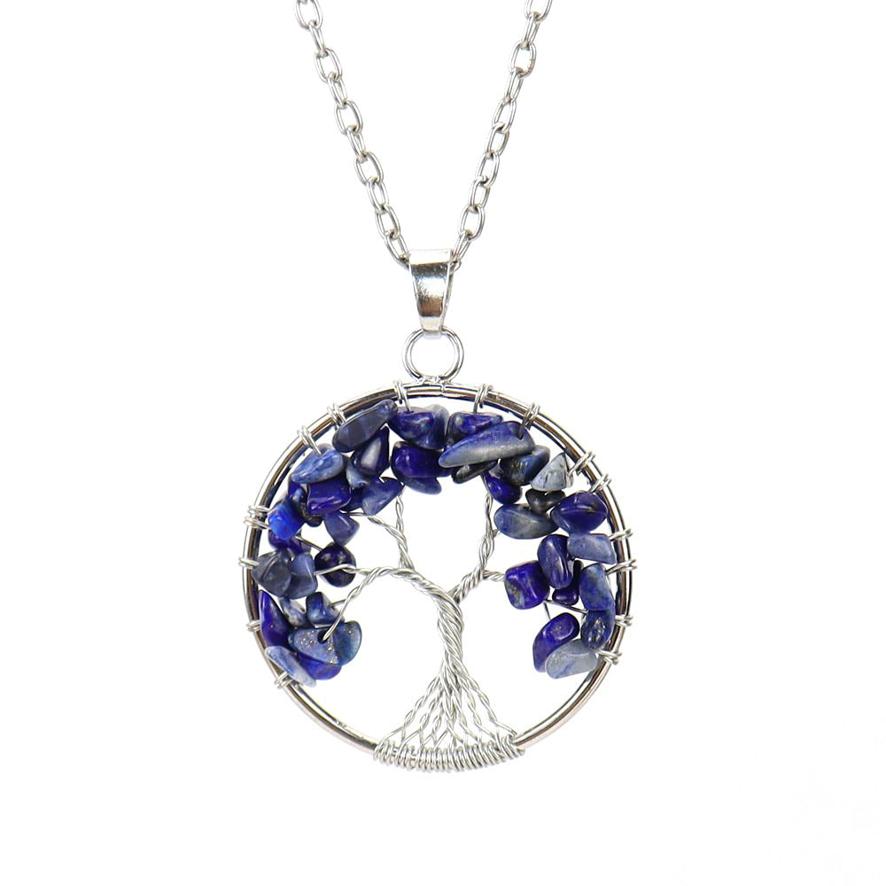 Wholesale Silver Hand-wound Colorful Crystal Gravel Tree of Life Necklace