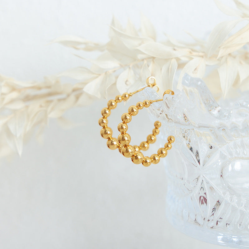 Wholesale Titanium Steel 18k Gold Vintage Steel Ball U-shaped Non-fading Earrings