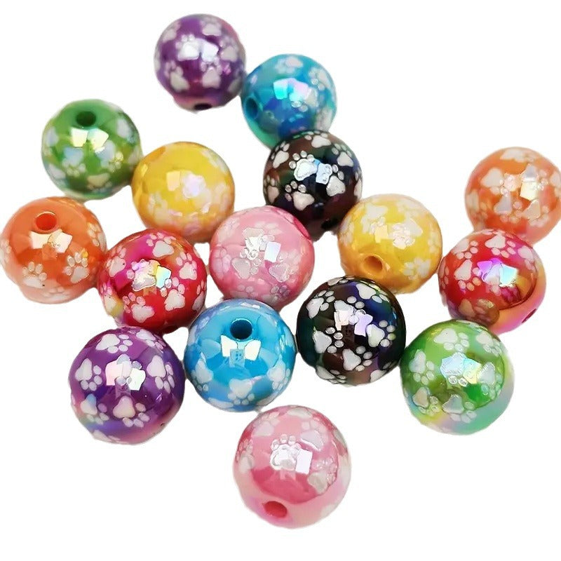 Wholesale 100PCS/PACK UV Coloured Acrylic Cat's Paw Pattern Beads