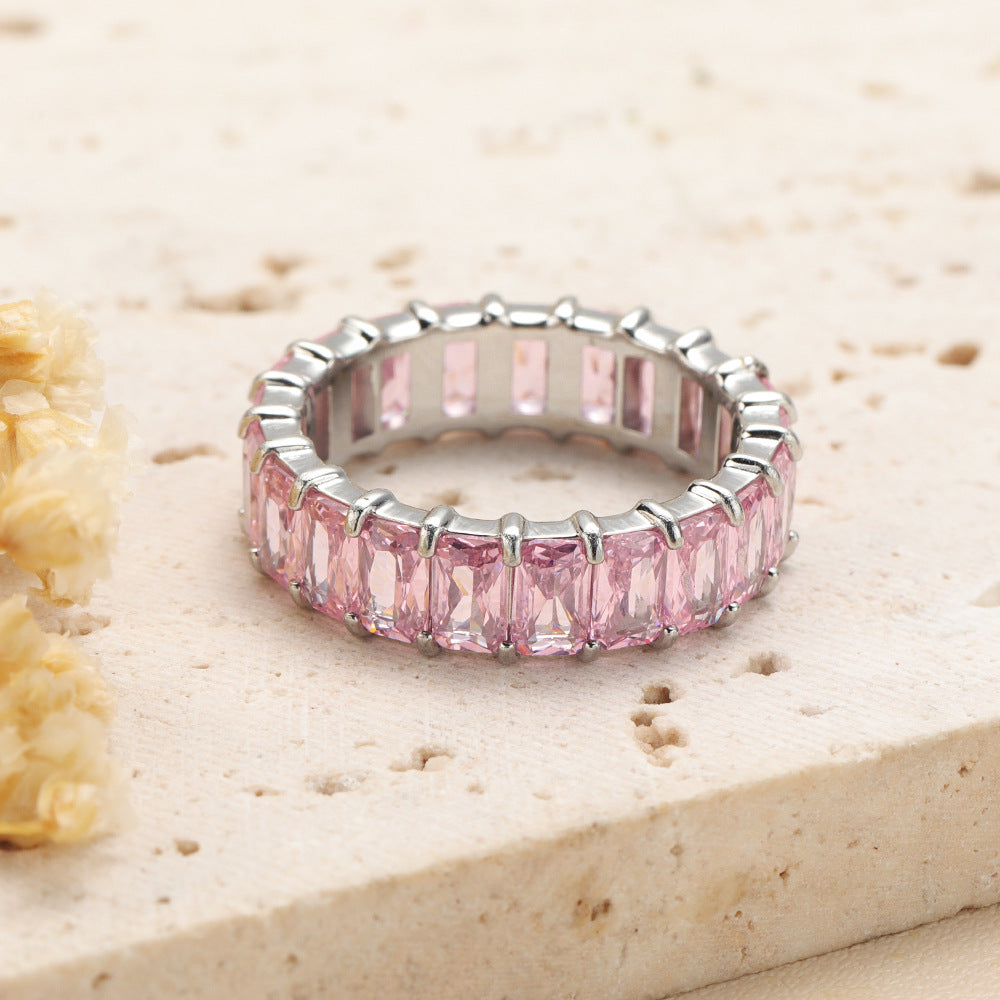 Wholesale Diamond-encrusted Light Luxury Colored Diamond Titanium Steel Women’s Rings