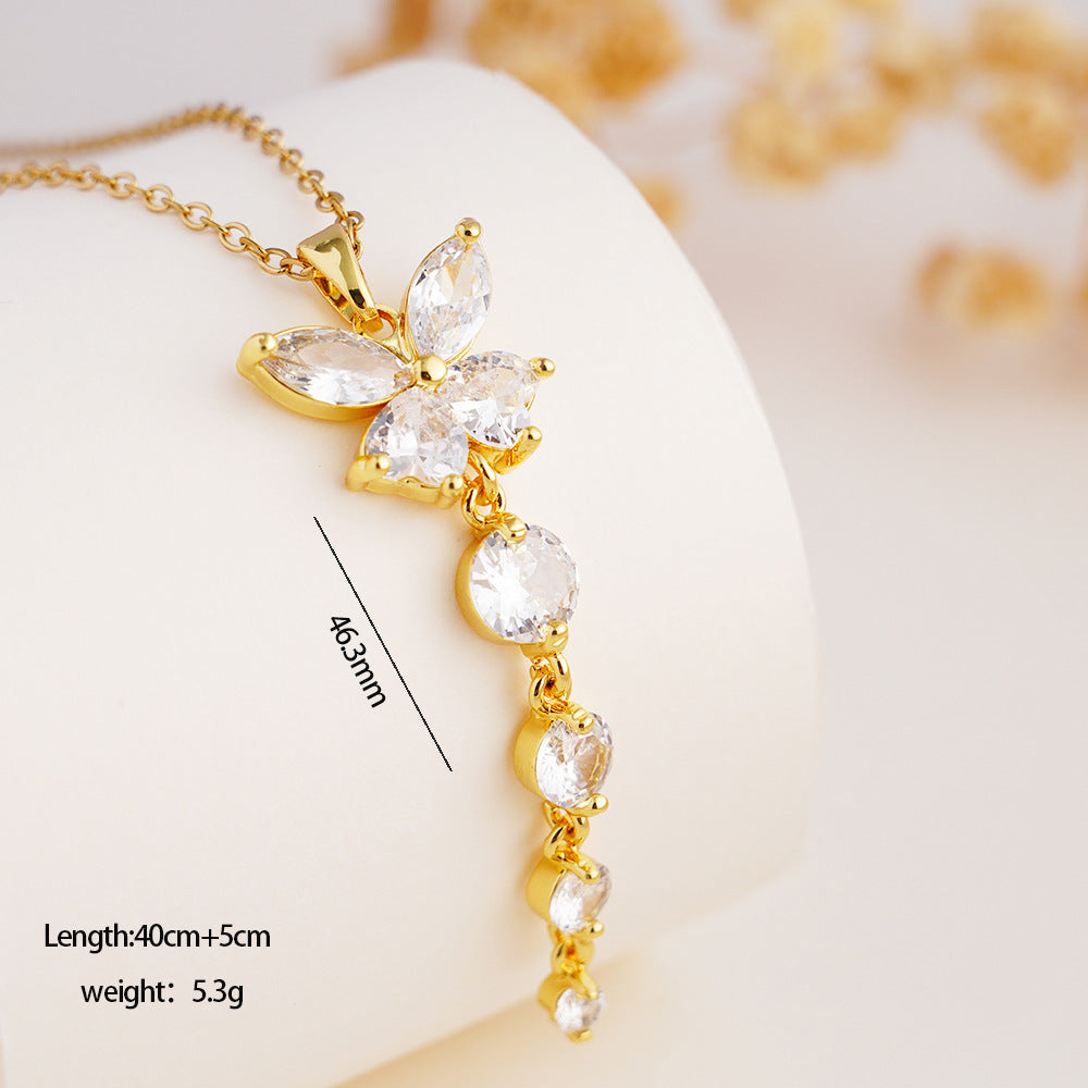 Wholesale Necklace for Women Zircon Tassel Butterfly Pendant Light Luxury Choker