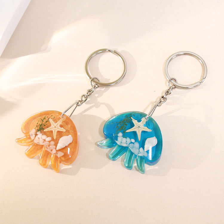 Wholesale 6pcs Jellyfish Shape Resin Glue Real Starfish Shell Ocean Keychain