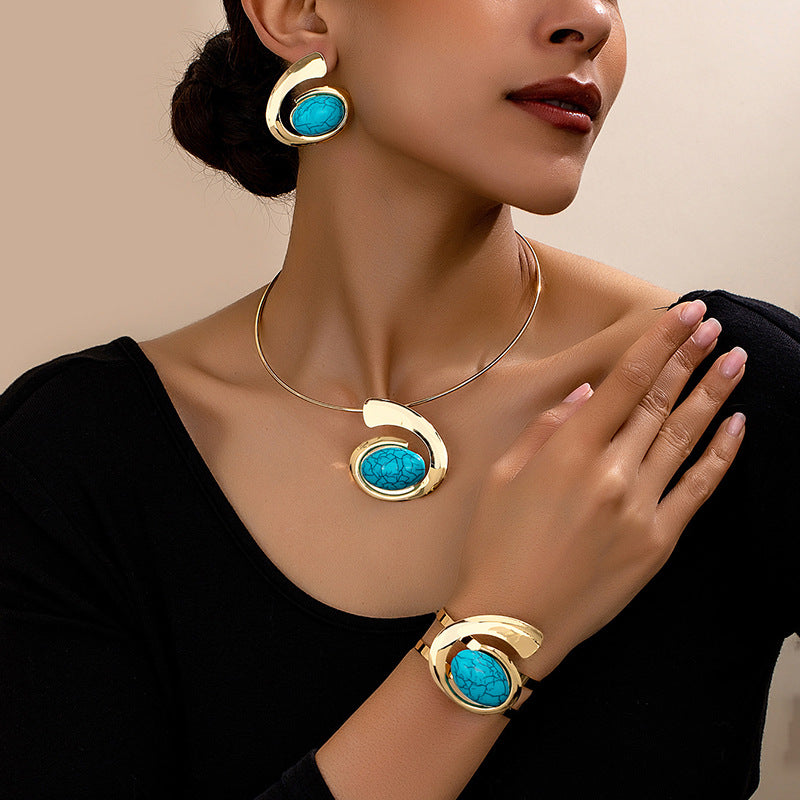 Wholesale Trendy Electroplated Alloy Jewelry Set With Earrings Necklace Bracelet Blue Heart Water Drop Bell Designs Everyday Fashion Accessory