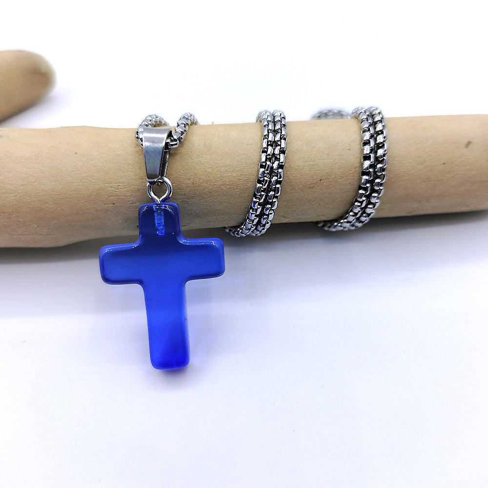 Wholesale Natural Stone Cross Pendant Necklace