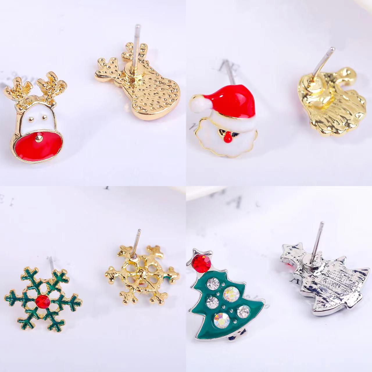 Wholesale Christmas Earrings Set with Diamond Snowflake Christmas Alloy Earrings