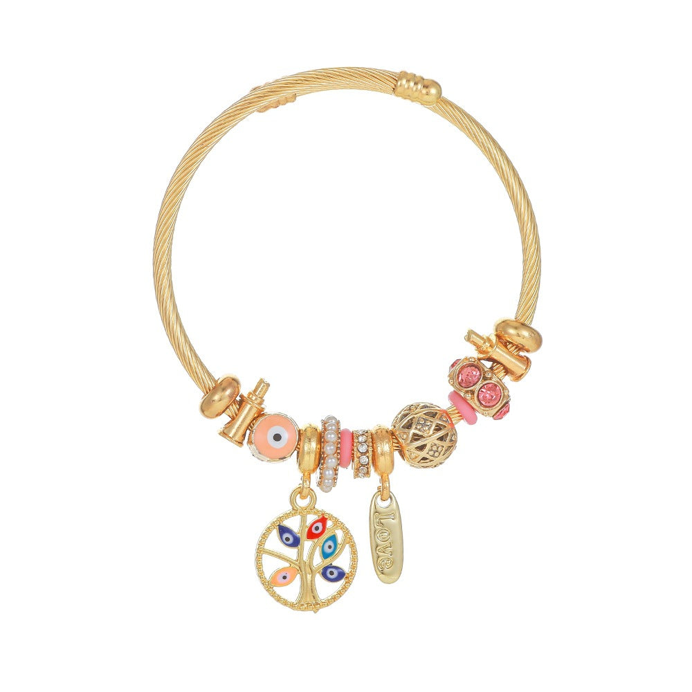 Wholesale Devil's Eye Tree of Life Stainless Steel Open Bracelet