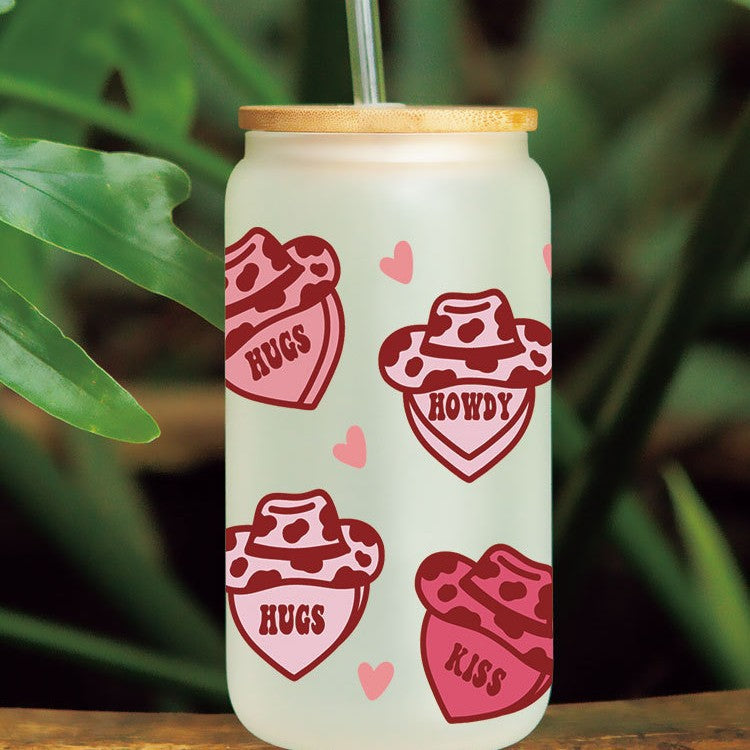 Wholesale Bow Cow Cartoon Valentine's Day 16oz Cup UV DTF Wraps