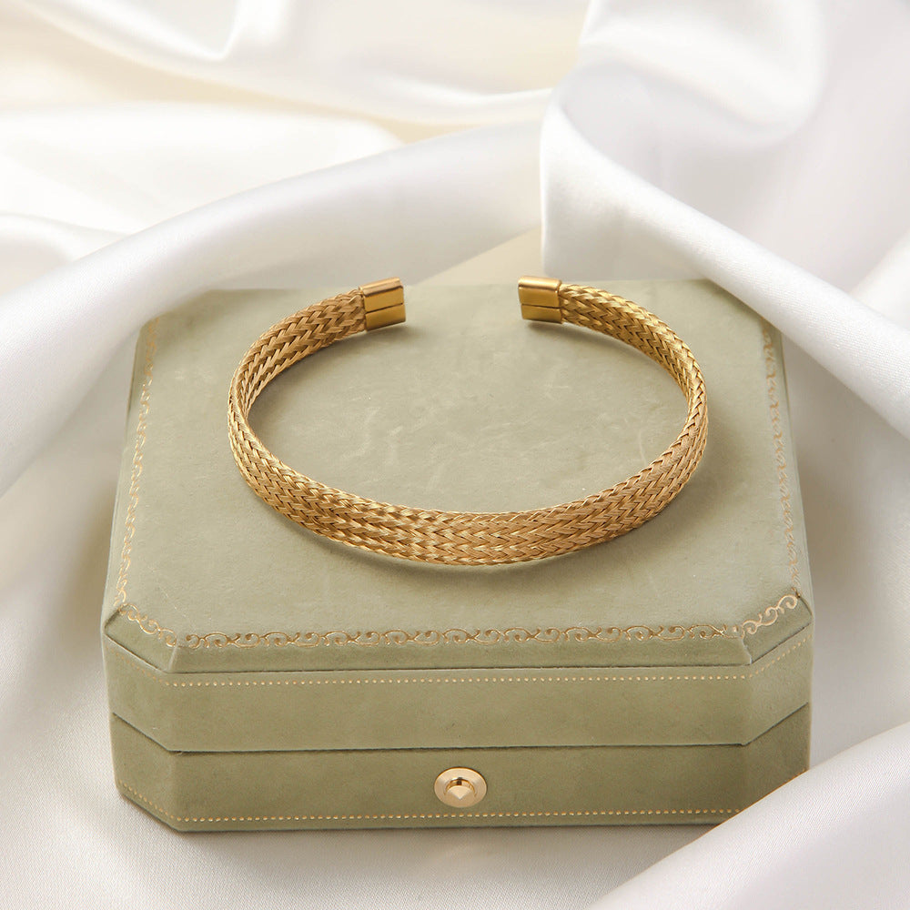 Wholesale Titanium Steel Elastic Irregular Open Bracelet