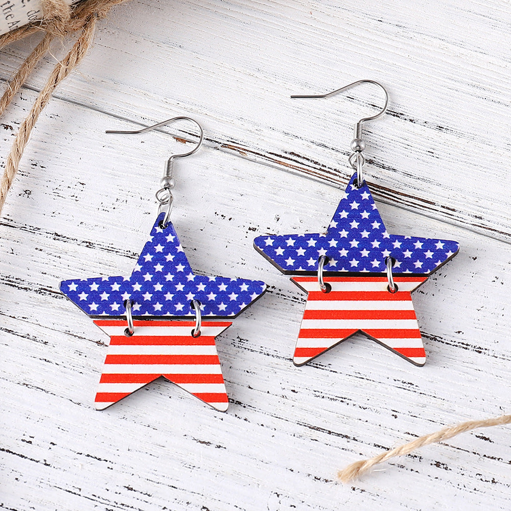 Wholesale Star Stripe Love Swimsuit Dwarfs Double Sided Wood Earrings