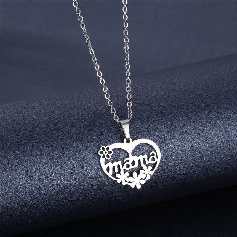 Wholesale Necklace  Heart-shaped Letters Mom Necklace Stainless Steel Necklace