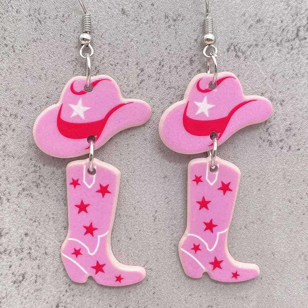 Wholesale Pink Western Cowboy Style Acrylic Earrings