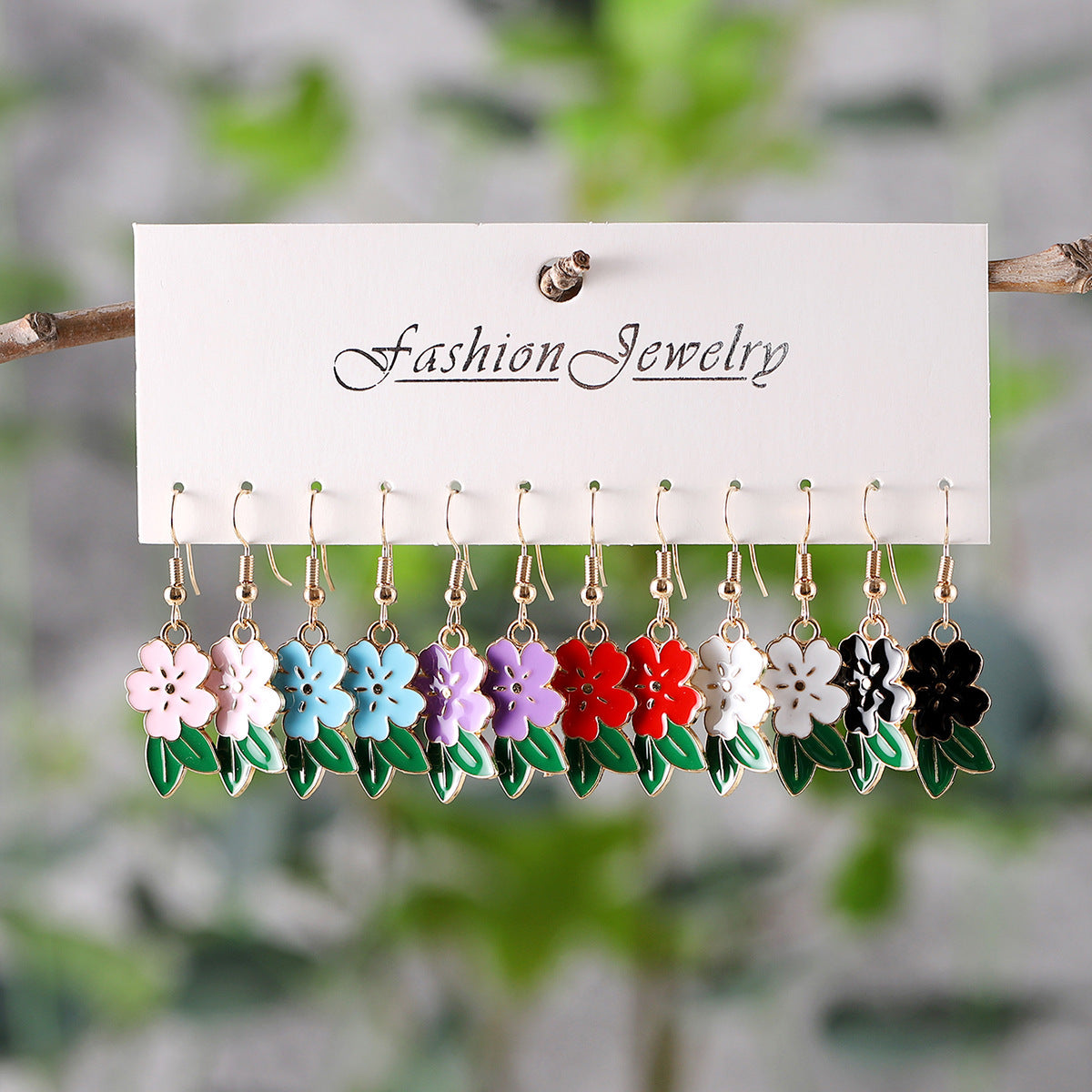 Wholesale Bohemian Colorful Small Flower Oil Drop Pendant Earring Set