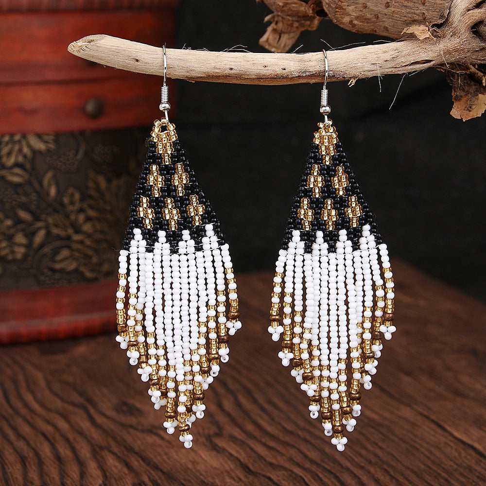 Wholesale Bohemian Beaded Braided Long Tassel Earrings