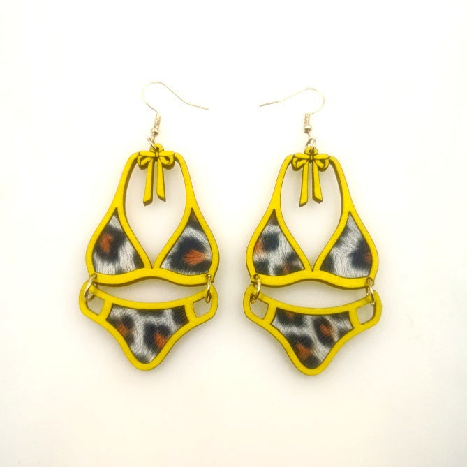 Wholesale Wood Cutting Hollow Double-layer Adhesive Leather Personalized and Fashionable Leopard Print Earrings