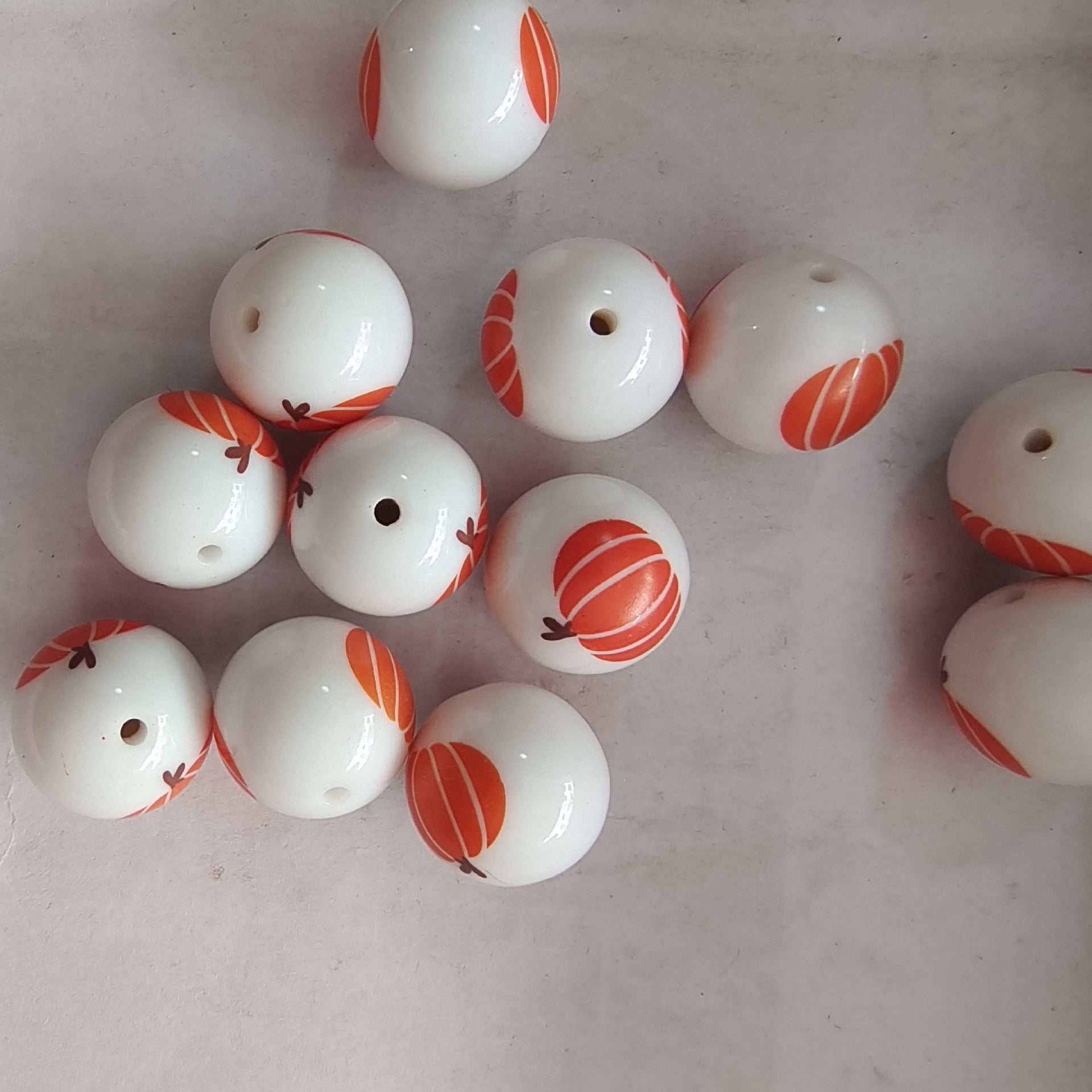 Wholesale 5pcs 20MM Acrylic Thanksgiving Two Color Pumpkin Print Beads