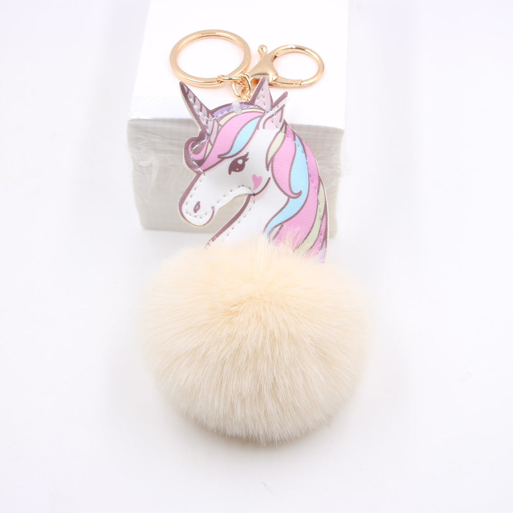 Wholesale Unicorn Fur Ball Car Keychain Bag Charm Pendant Cute Cartoon Toy Decorative Accent For Everyday Use Party Boutique