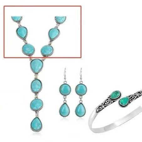 Wholesale Bohemian style necklace women's long turquoise jewelry three-piece set