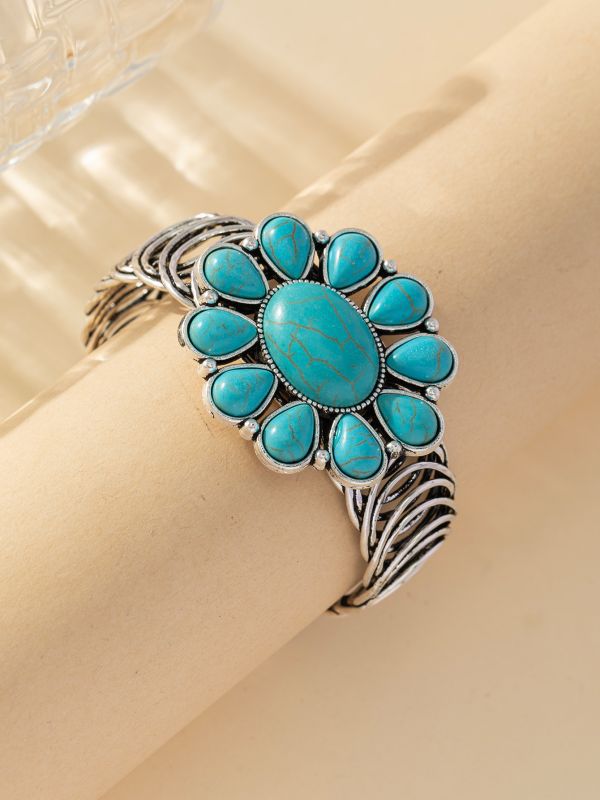 Wholesale Bohemian style oval flower pattern turquoise eco-friendly bracelet