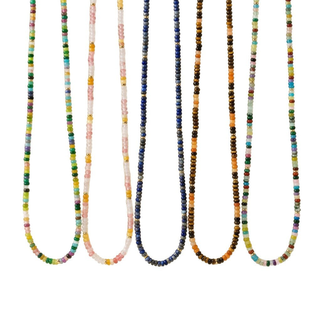 Wholesale Jewelry Set Colorful Dopamine Bohemian Style Beaded Tiger Eye Stone Bracelet Natural Stone Necklace