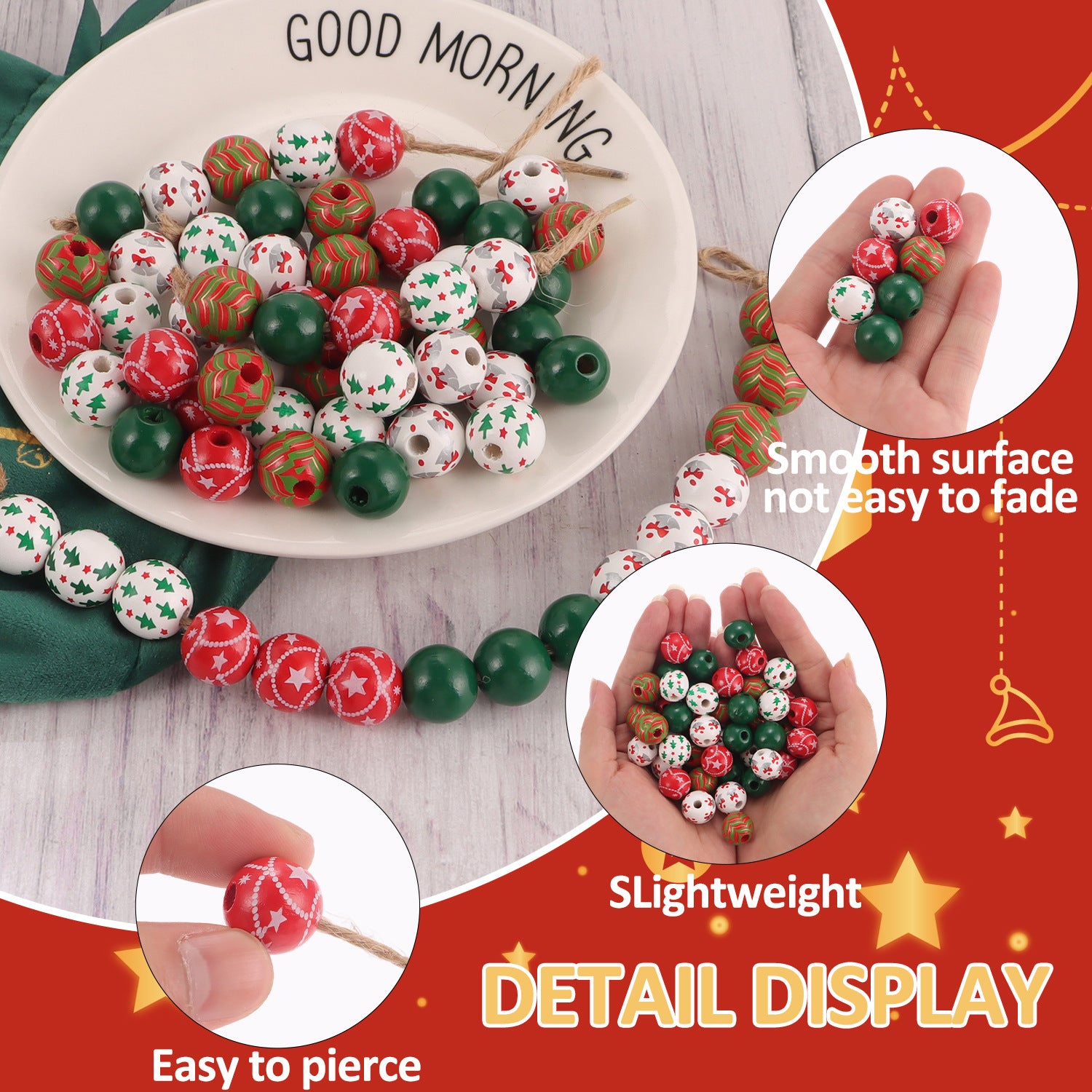 Wholesale Christmas Collection Candy Spiral Print Wooden Focal Print Silicone Beads