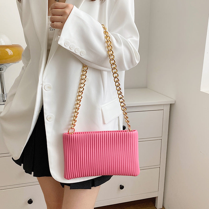 Wholesale PU Simple Soft Leather Bag Casual Pleated Chain Bag Crossbody Bag