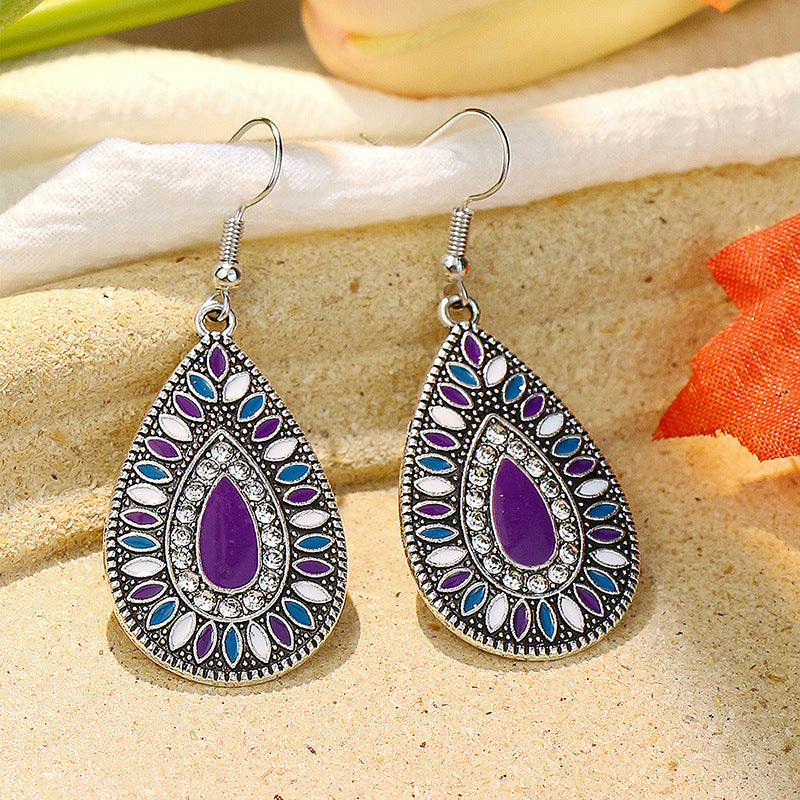 Wholesale Retro Tassel Hollow Alloy Oil Dripping Earrings Set