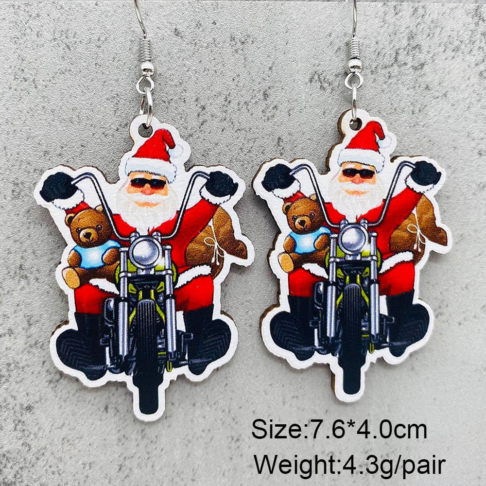 Wholesale Red Car Skateboard Santa Wooden Earrings Christmas