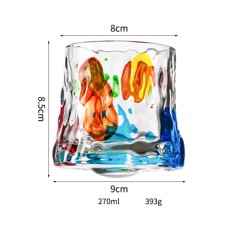 Wholesale Haisman thickened color glass creative rotating whiskey glass hand painted rotating cup with wooden tray decompression Cup