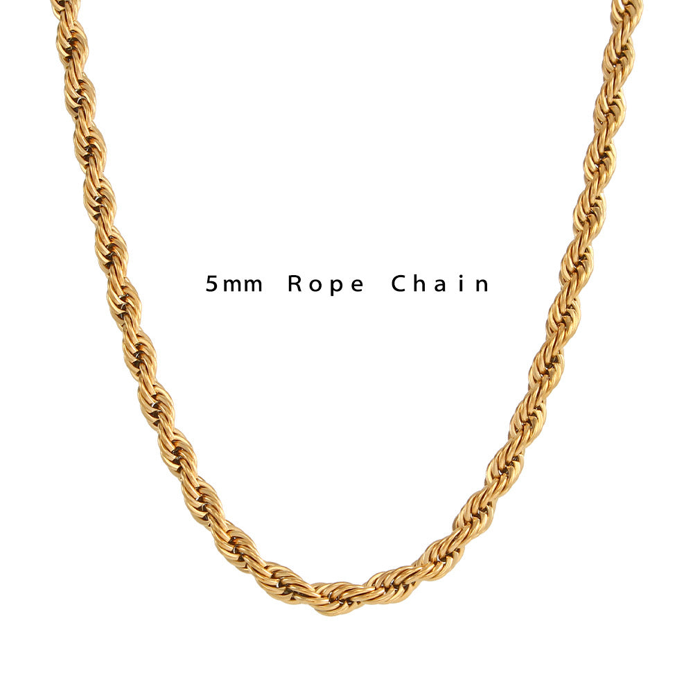 Wholesale Golden Fried Dough Twists Chain Stainless Steel Necklace