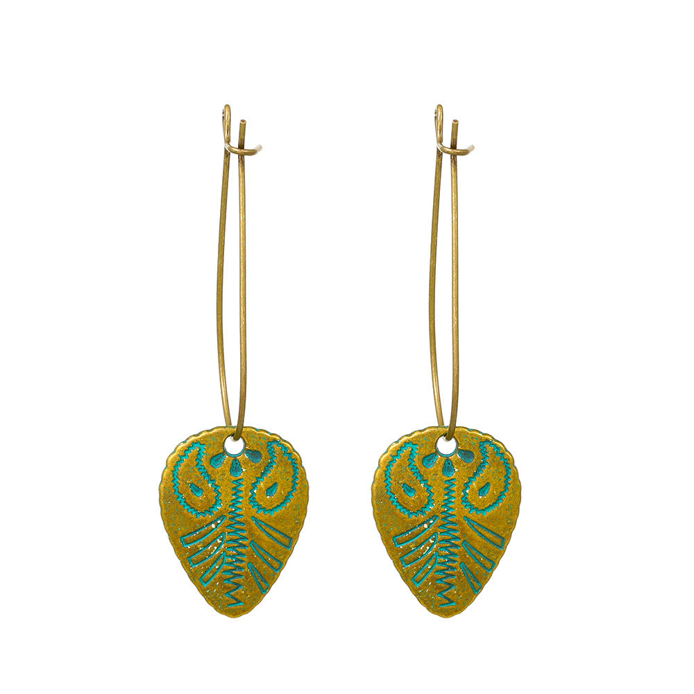 Wholesale Green Textured Leaves Reticulate Veined Leaves Alloy Earrings