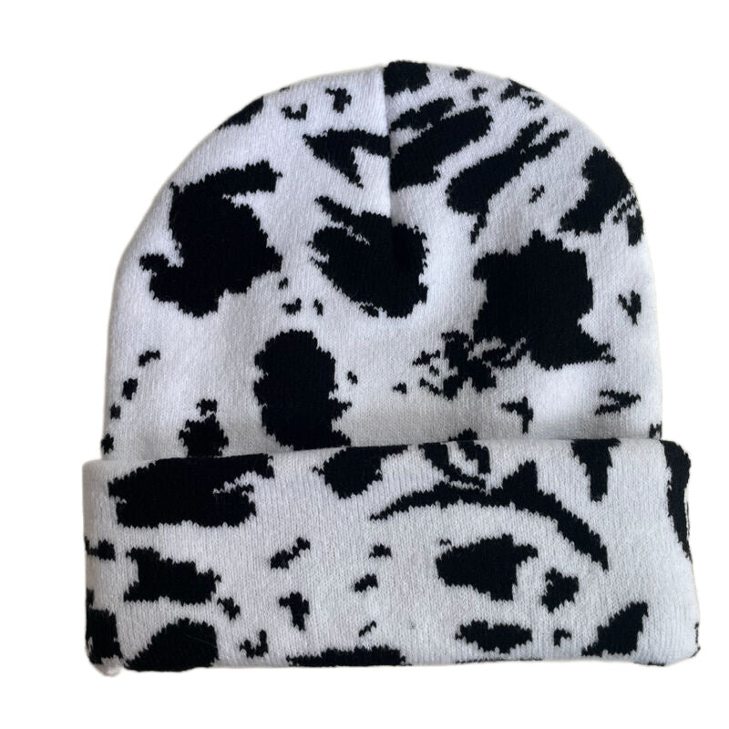 Wholesale Autumn and Winter Warm Ear Protection Cute Cow Print Knit Hat