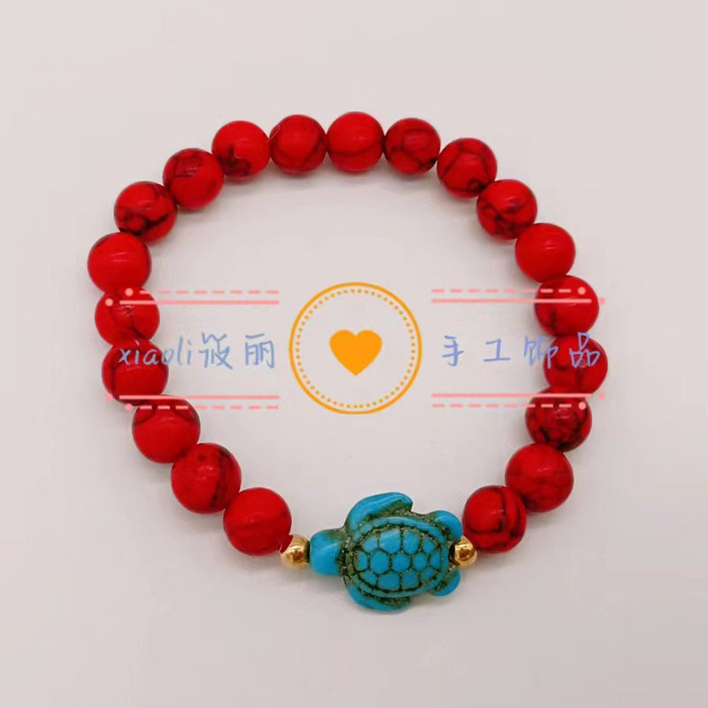 Wholesale Turtle Starfish Elastic Beaded White Blue Turquoise Bracelet