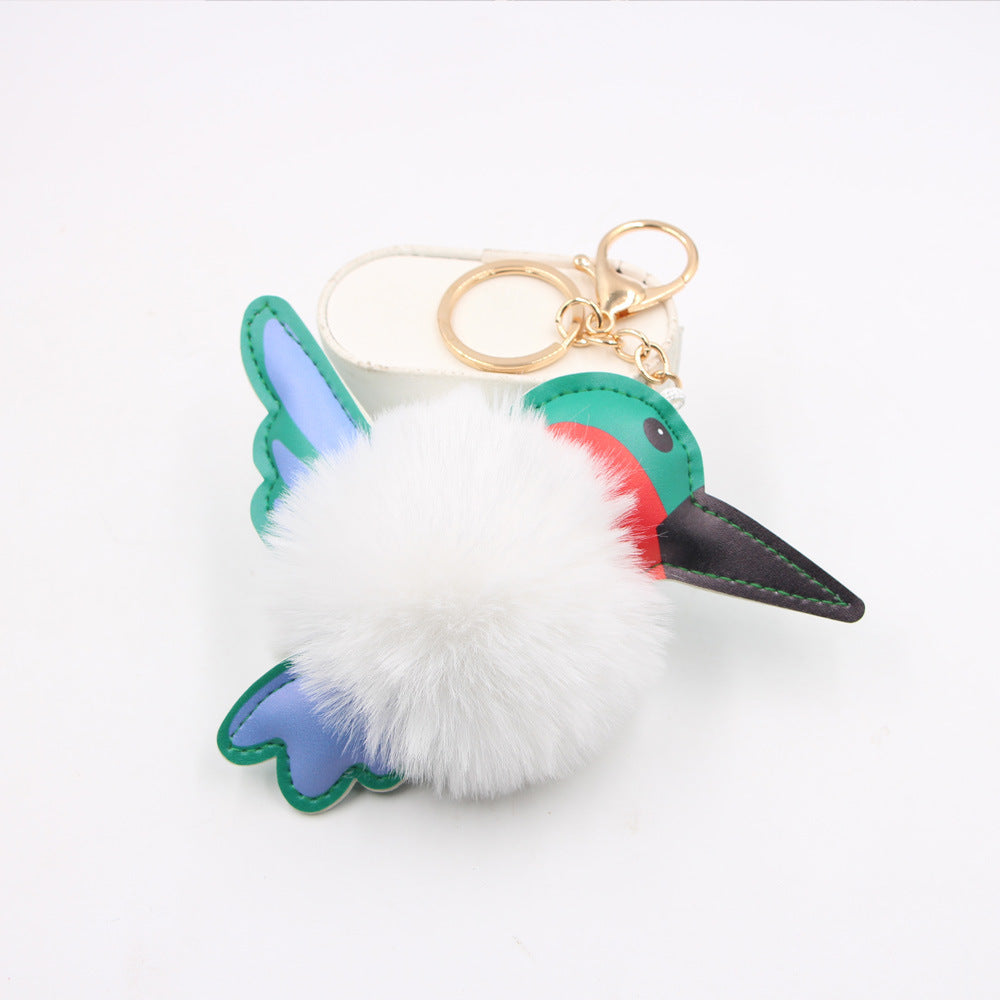 Wholesale Trendy Hummingbird Plush Bag Charm Dark Green Alloy Keychain Boutique Resale Accessory