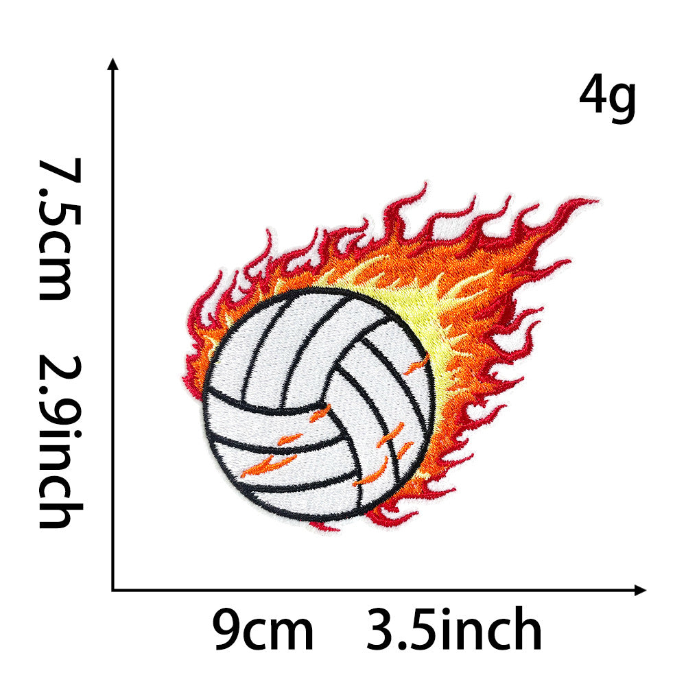Wholesale Embroidered Sports Patch Flame Basketball Rugby Volleyball Football Iron On Applique For Coat DIY Fashion Accessory