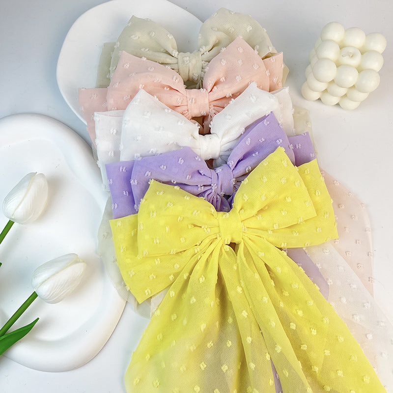 Wholesale Chiffon Long Polka Dot Fabric Big Bow Hair Clip